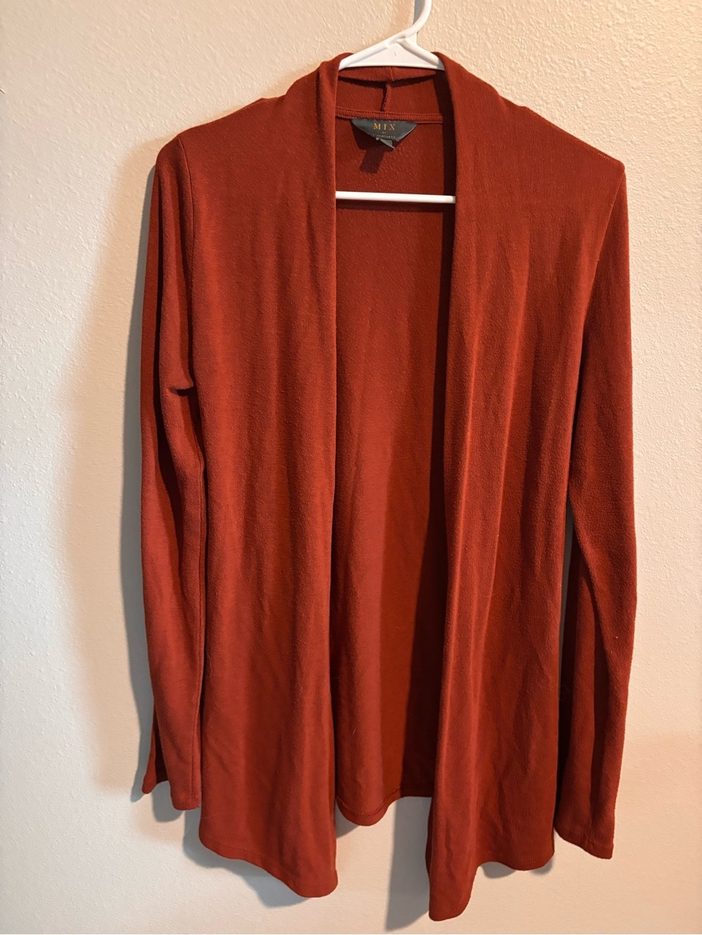 MIX Size M Open-Front Women's Cardigan Sweater - Rust